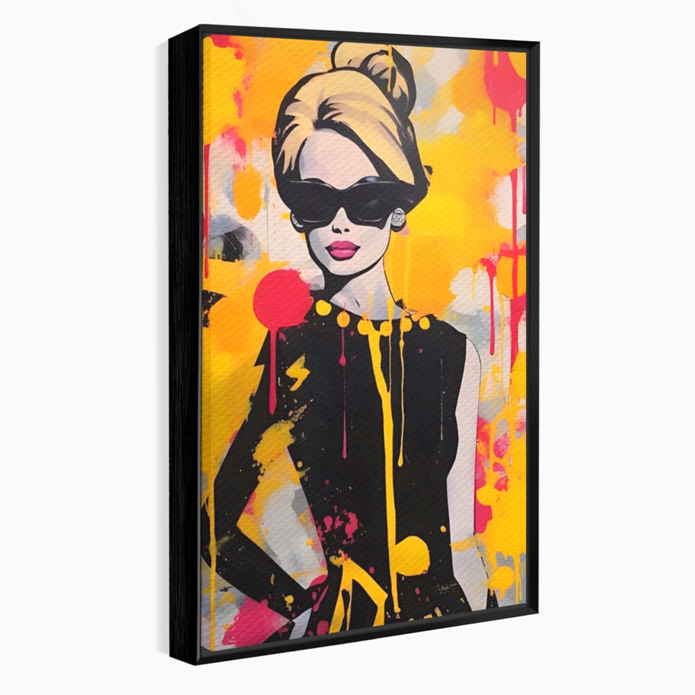 Tablou canvas cu tablou canvas cu femeie in stil pop art, in rama de aluminiu negru